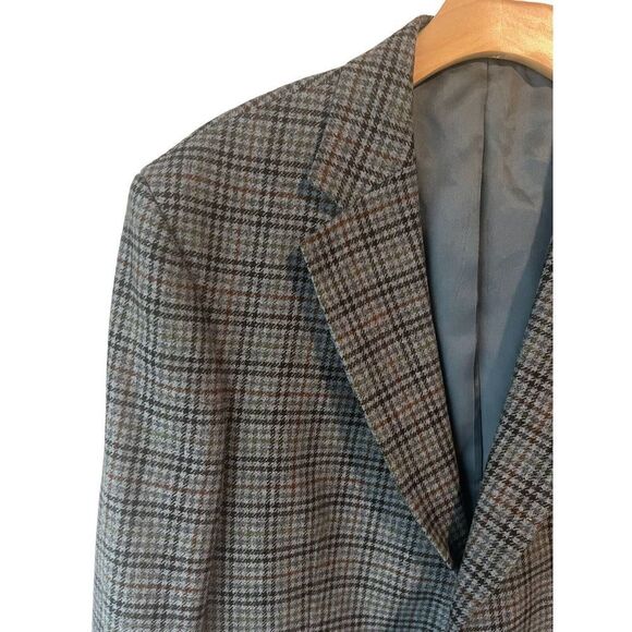 LANDS End Men’s Suit Jacket 42L Blue Tweed Blazer 2 Button Regular Fit Long Wool - Picture 2 of 10